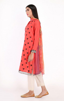 Peach Dyed Cambric Embroidered Kurti